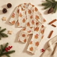 thumbnail image 4 of Pandaie Toddler Boys Girls Christmas Pajama Set Gingerbread Print Loungewear Lapel Button Home Sleepwear Khaki,12-18 Months, 4 of 7
