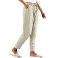 thumbnail image 4 of RQYYD Linen Pants Women's Cotton Linen Straight Leg Pants Elastic Drawstring Casual Trousers with Pockets Summer Beach Lounge Pants, 4 of 7