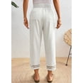 thumbnail image 3 of DOKOTOO Womens Casual Crochet Lace Pants Drawstring Elastic Waist Cropped Pants Lightweight Straight Leg Trousers with Pockets, 3 of 8