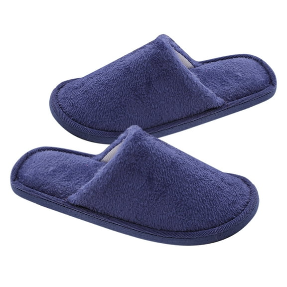 LOLIPPYY Plush Winter Slippers Dark Blue Cotton with Breathable Soft Lining for Indoor Use