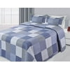 3-Piece Reversible Quilted Printed Bedspread Coverlet Blue Patchwork - Queen Size