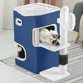 thumbnail image 2 of Dextrus Modern Cat Cube Condo, 2-Tier Indoor Cat House,Cat Tunnels with Scratch Pad and Hideaway Cube, 17.7"L x 13.7"W x 24.8"H,Cactus,Blue, 2 of 6