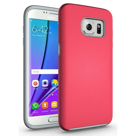 ANTI-SLIP PINK TEXTURED GRIP SKIN HARD CASE COVER FOR SAMSUNG GALAXY S7 EDGE (with dedicated chrome buttons)