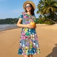 thumbnail image 4 of Goofa Cartoon Marine Animals Pattern Women Summer Short Sleeve Midi Dress with Pockets Casual Aline Flowy Tshirt Dress Vocation Beach Sundress, 4 of 6