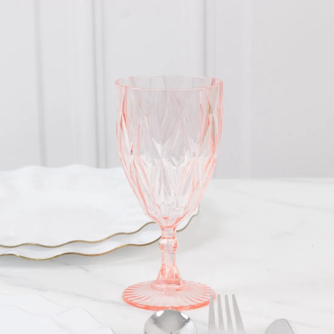 Balsa Circle 12 Blush 11oz Vintage Diamond Cut Plastic Wine Glasses Wedding Supplies