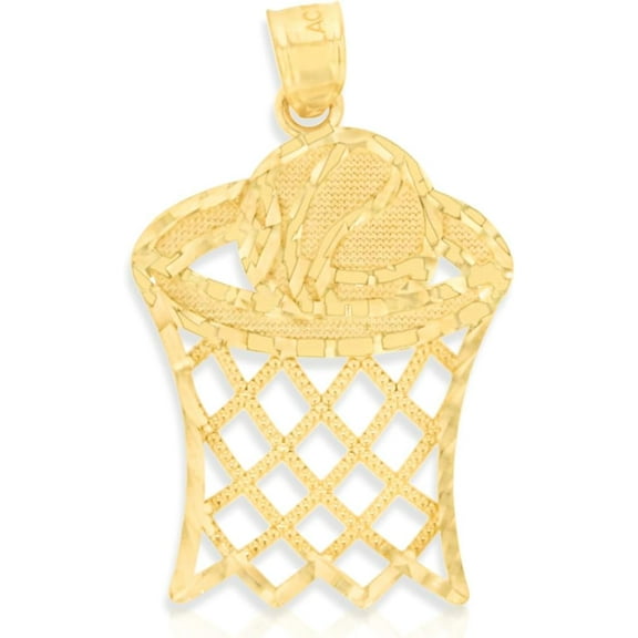 Floreo 10k Yellow Gold Flat Basketball Hoop Pendant Large