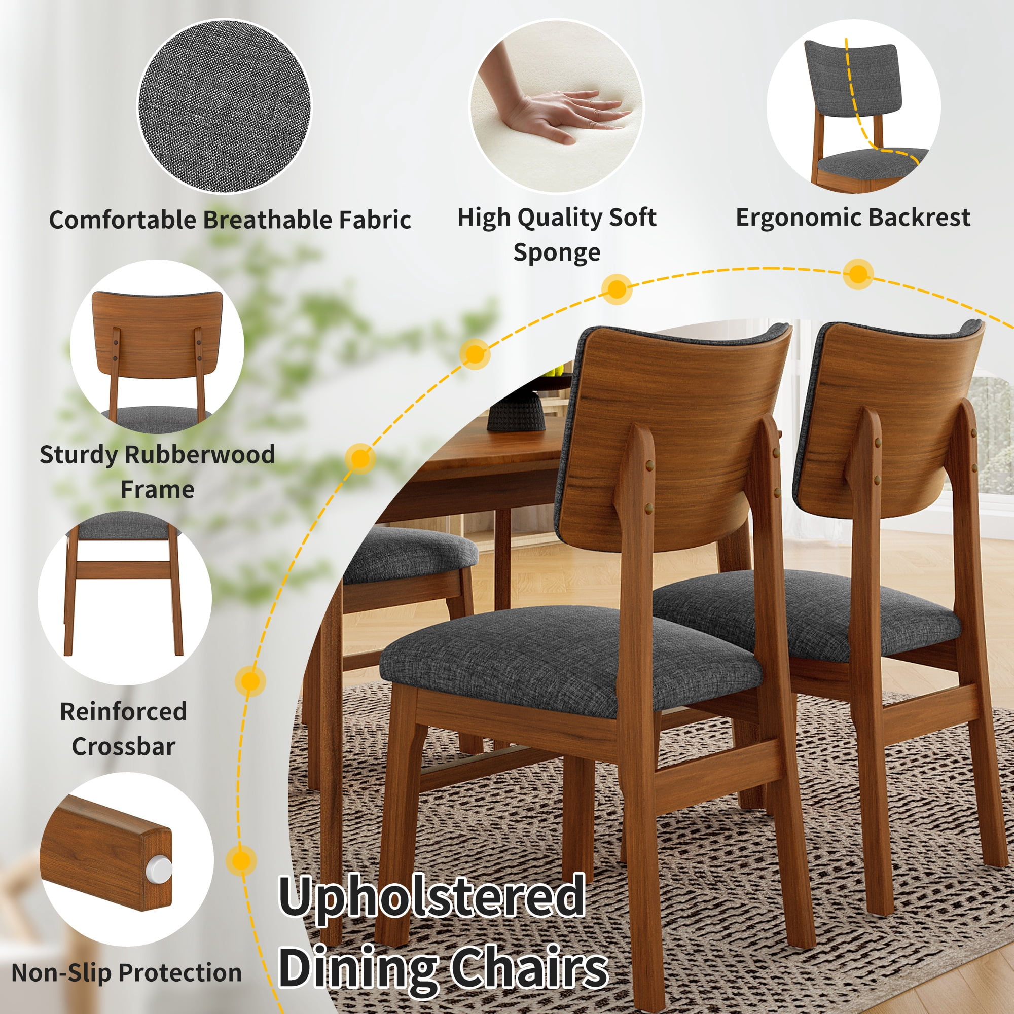 EUROCO 5-Piece Solid Wood Dining Table Set for 4,Farmhouse Modern Kitchen Table & 4 Chairs Set for Home,Kitchen, Apartment,Space-Saving,Brown