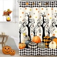 thumbnail image 2 of Halloween Shower Curtain Set Pumpkin Tree Leaves Plaid Shower Curtains Waterproof Fabric Bath Curtains with Hooks for Fall Halloween Bathroom Decor 70"W x 72"L (Pack of 1), 2 of 6