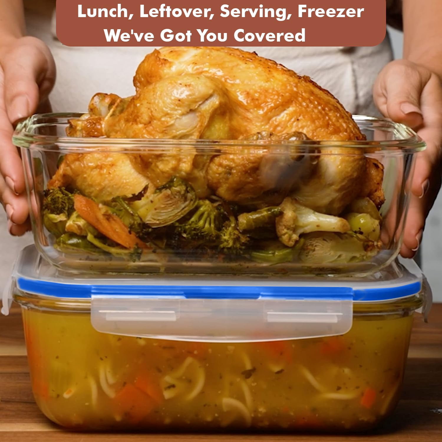 Blue 4 Piece 1860ml Large Glass Food Storage Containers with Lids for meal prep and leftover storage