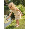 thumbnail image 4 of BemeyourBBs Toddler Baby Girls Smocked Rompers Summer One Piece Jumpsuits Clothes Solid Color Ruched Bowknot Front Fly Sleeve Infant Playsuit Ruffle Overalls Shorts, 4 of 9