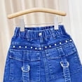 thumbnail image 5 of Girls Denim Skirt Blue Elastic Waist with Pockets Pearl Studs & Metal Rings Casual A-Line Skirt for Kids to Kids 3-10 Years,Size 4-5T, 5 of 5