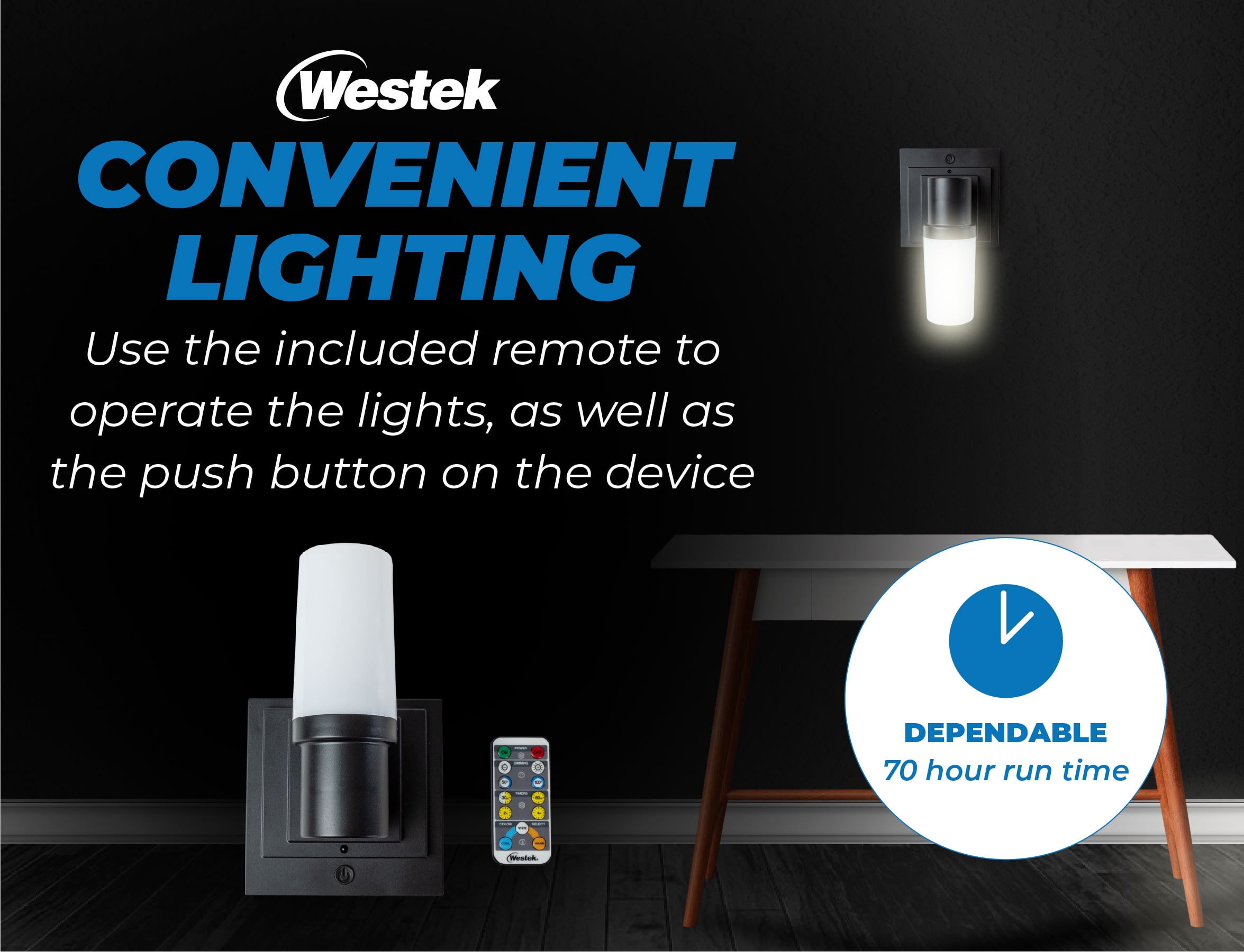 Westek Battery Operated Wall Sconce with Remote, 2 Pack - Plastic Wireless Battery Wall Light, Easy No Wire Install - 160 Lumens, 4 Hour Auto Shut-Off Battery Wall Sconce - Matte Black Finish