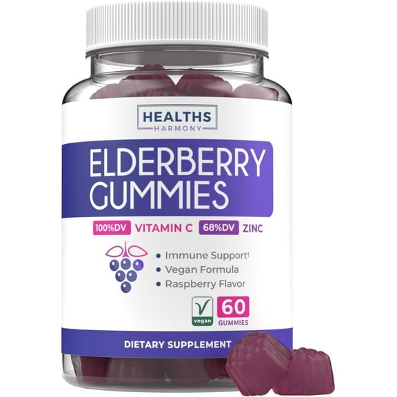 Healths Harmony Sambucus Elderberry Immune Support Supplement for Adults, 60 Gummies