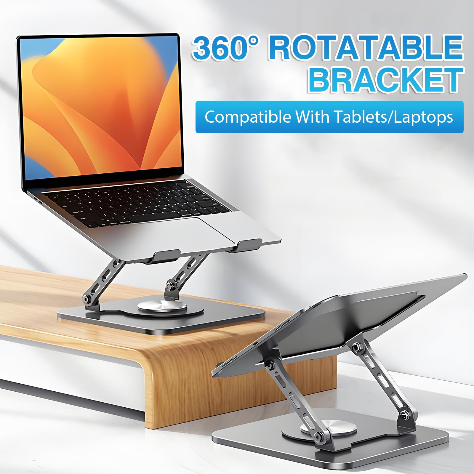 ZYNERY 360° Rotating Laptop Stand  for Desk，Foldable & Portable Carbon Steel Notebook Mount, Computer Holder for 8-17.3 inch Laptops,with Anti-Slip Base, Gray