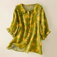 thumbnail image 2 of KALE 3/4 Length Sleeve Womens Tops Women Vintage Floral Art Print Collar Half Blouses Y2K Clothes Yellow L, 2 of 3