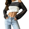 thumbnail image 2 of Lumtrix Crop Crochet Tops for Women Hollow Out Long Sleeve Bolero Shrug See Through Sweater Casual Bikini Beach Cover Up Black S, 2 of 6