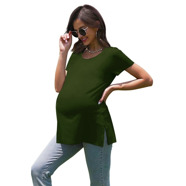 Smallshow Women's Maternity Tops Shirts Short Sleeve Split Side ...
