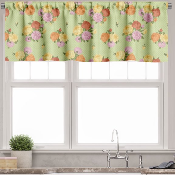 Ambesonne Shabby Flora Valance Pack of 2, Vintage Flower Rose, 54"X18", Pale Green Pale Pink