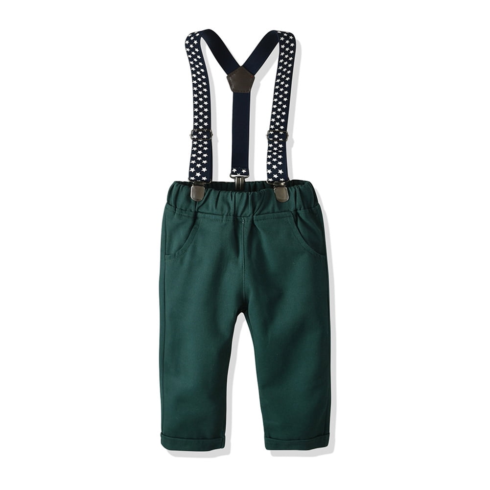 IBTOM CASTLE Toddler Baby Boys Baptism Christening Outift Gentleman Bowtie Shirt + Long Suspender Pants Wedding Birthday Formal Tuxedo Overalls Clothes