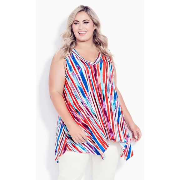 Avenue Women's Plus Size V Neck Swing Print Tank Top - Berry Stripe