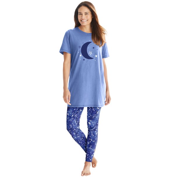 Dreams & Co. Women's Plus Size Graphic Tunic Pj Set Pajamas