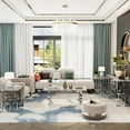thumbnail image 3 of MIDOQIN Modern End Table, Square Living Room Side Table with Imitation Stone Texturetop & Gold Mirrored Metal Geometric Base Tea Table Coffee Table, 3 of 8