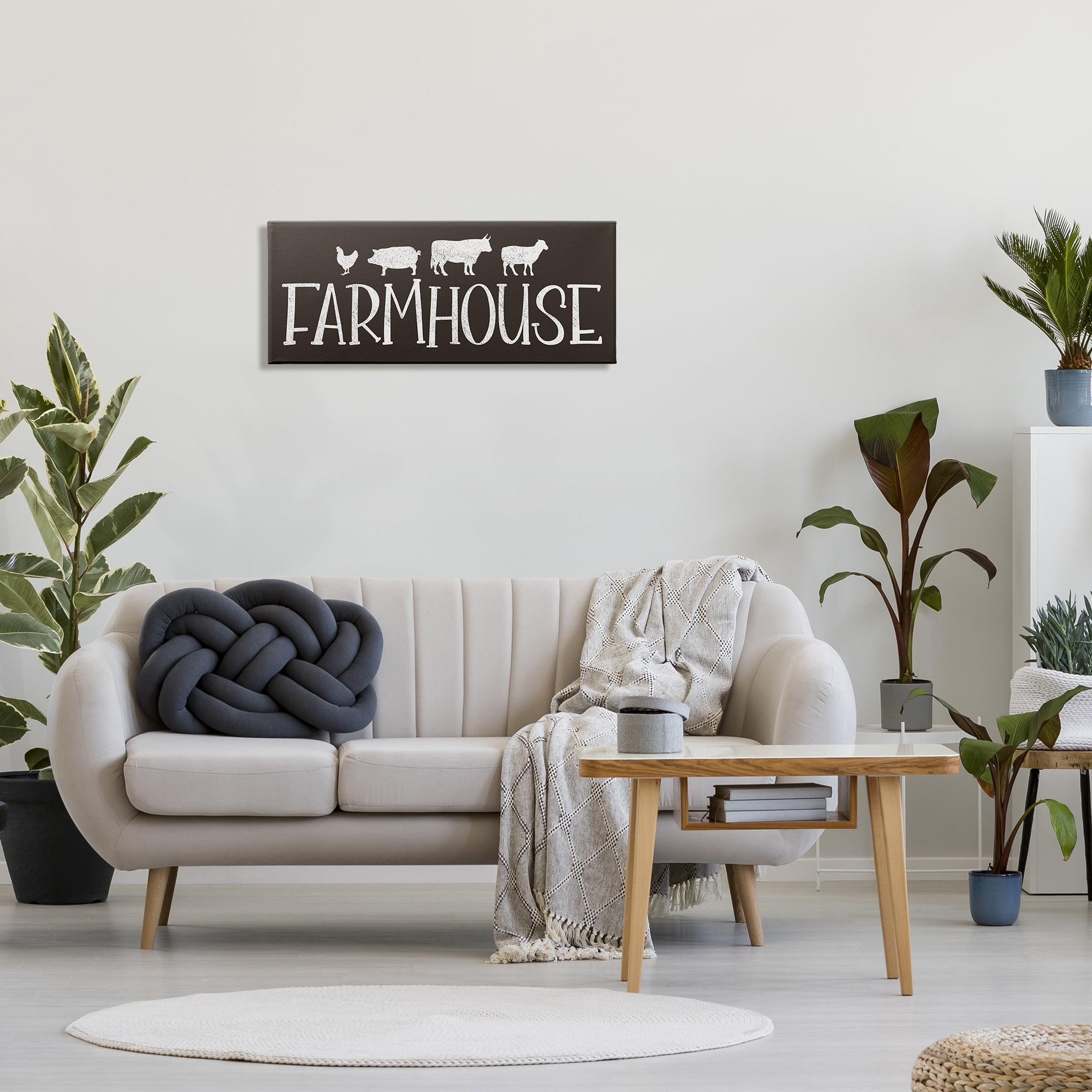Stupell Industries Farmhouse Animals Sign Black White Pig Cow Chicken Animals & Insects Painting Gallery Wrapped Canvas Print Wall Art, 13 x 30