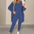 thumbnail image 4 of 3 Pcs/Set Women Vest Coat Pants Suit Round Neck Sleeveless Top Long Sleeves Solid Color Coat Elastic Waist Wide Leg Trousers Daily Wear Sport Outfit Fall Spring Tracksuit, 4 of 8