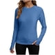 thumbnail image 2 of Craaazy Women's Solid Color Relaxed Fit Athletic Long Sleeve Shirt, Lightweight Sun Protective Top, Slim Fit with Thumb Holes for Workout Gifts, 2 of 7