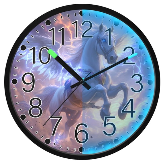 Ryvnso Horse Starry Night 12 Inch Night Light Wall Clock Silent Battery Operated Luminous Clocks