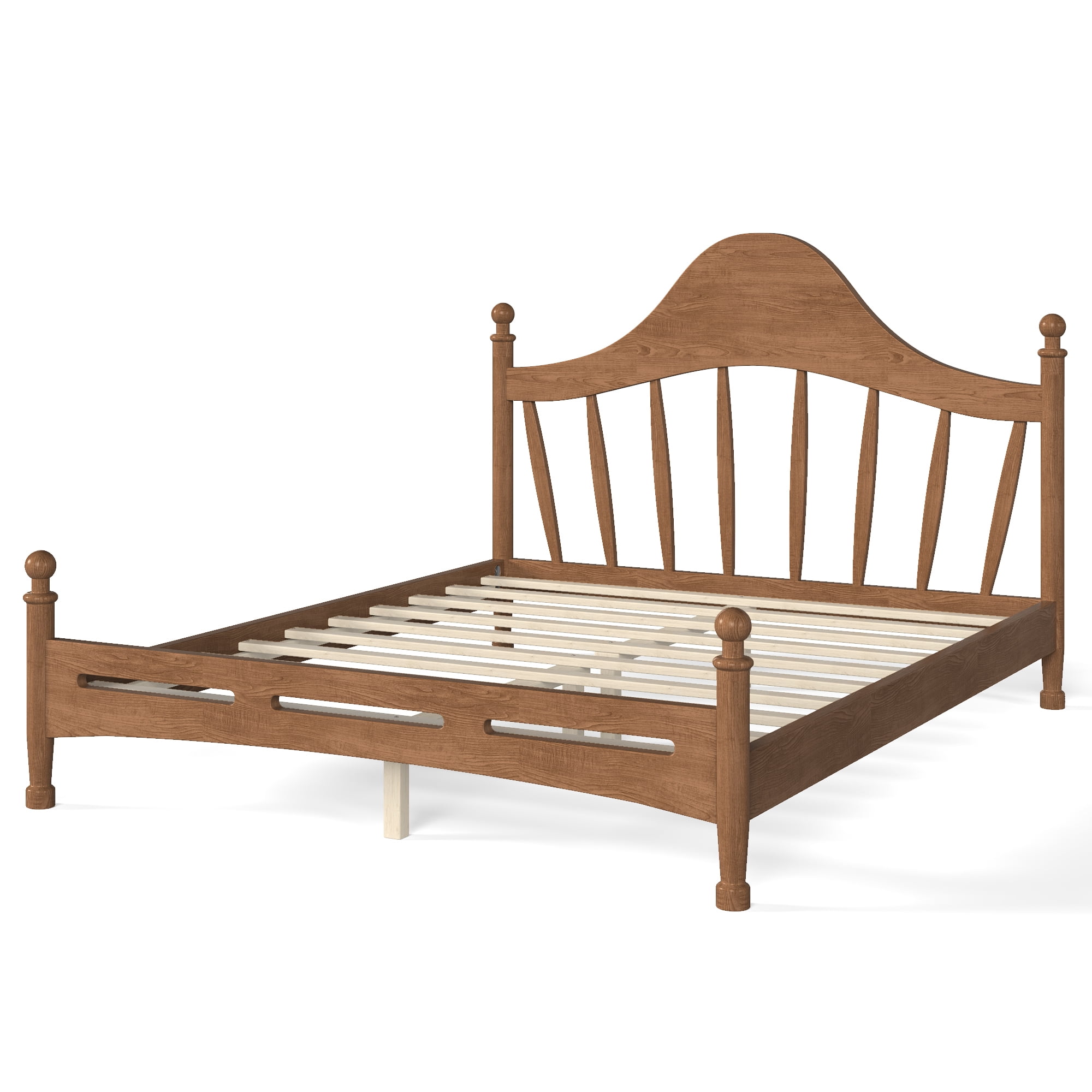 Leumius Queen Size Platform Bed with Chic Headboard, Solid Wood Bed Frame with Slatted Support, Low to Ground Design for Bedroom Brown