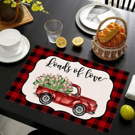 

Valentines Day Decor Valentine s Day Placemat Red Lattice Love Truck Pattern Western Placemat Tablecloth Valentines Day Gifts