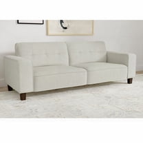 Evoke Greige Upholstered Tufted Sofa - Plush Corduroy, Refined Grid