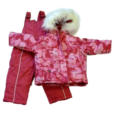 Fur Bib - Pistachio Infant Girls Pink Floral Outerwear Set Snow Bibs Fur Coat Snowsuit 12m