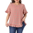 thumbnail image 2 of DARING DIVA Women's Plus Gingham 1950s Plaid Round Neck Tops 4X Red, 2 of 6
