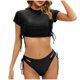 thumbnail image 2 of Trajes de baño Amzcrzy Tankini para mujer trajes de baño de bikini moda de verano para mujer color sólido con cojín en el pecho y sin soporte de acero traje de baño con tirantes sin espalda negro S, 2 of 4
