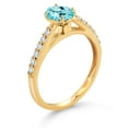 thumbnail image 3 of Gem Stone King 10K Yellow Gold Blue Apatite and White Lab Grown Diamond Engagement Ring for Women (1.00 Cttw, Oval 7X5MM, Gemstone Birthstone, Size 5), 3 of 4