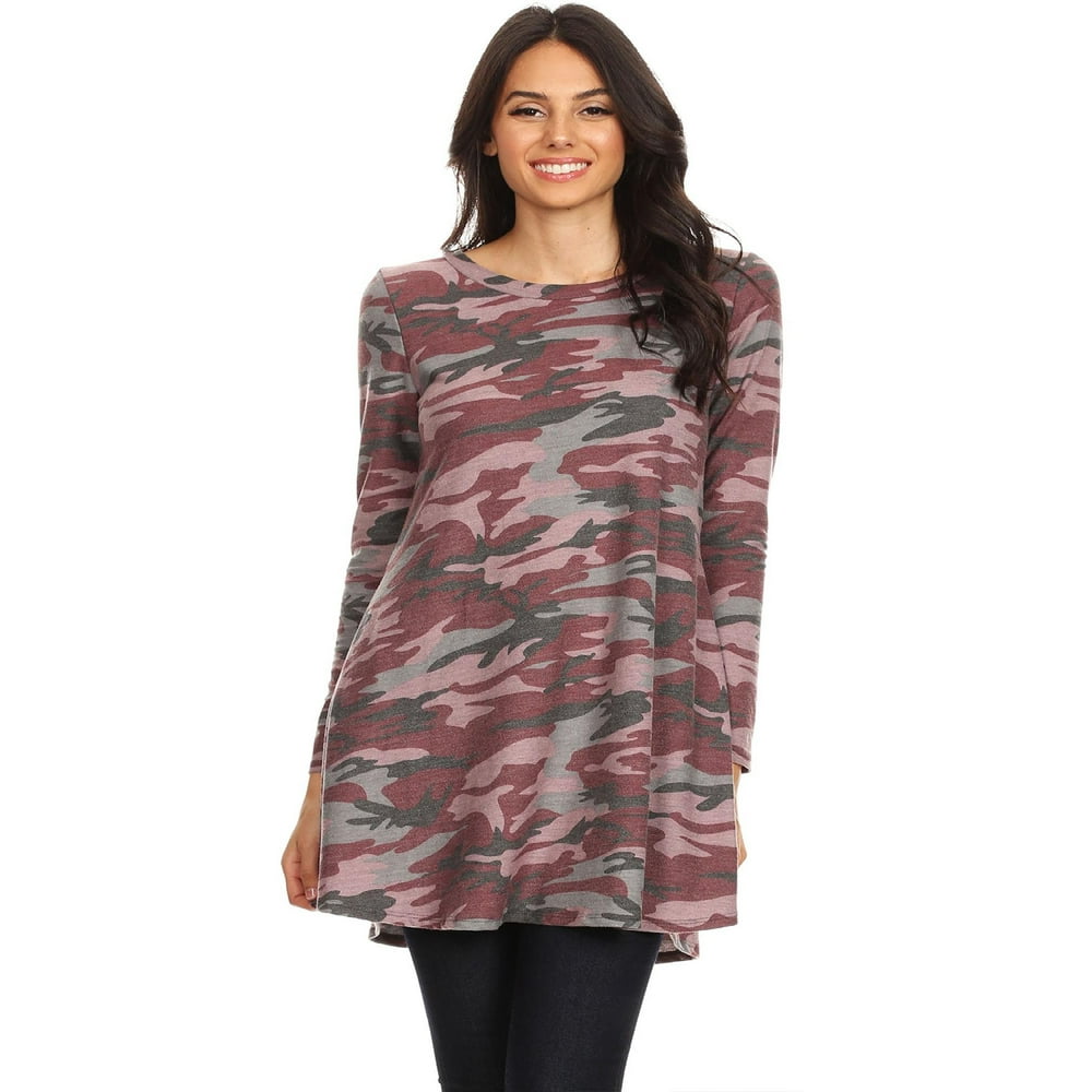 FashionJOA Women's Long Sleeve Pattern Print Casual Tunic Top with