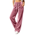 thumbnail image 4 of Women Casual Fleece Wide Leg Pants, Elastic Waist Loose Long Trousers with Side Pockets for Daily Loose Outfits Pink-A XL(XL), 4 of 8