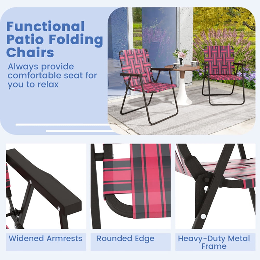 Aimee Lii 2 Pieces Folding Beach Chair Camping Lawn Webbing Chair, Outdoor Dining Chairs, Red