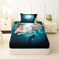 thumbnail image 5 of Manfei Underwater Shark Twin Sheets, Deep Ocean Animal Bedding, Teal Blue, 3-Piece, 1 Flat Sheet, 1 Fitted Sheet and 1 Pillowcase, 5 of 6