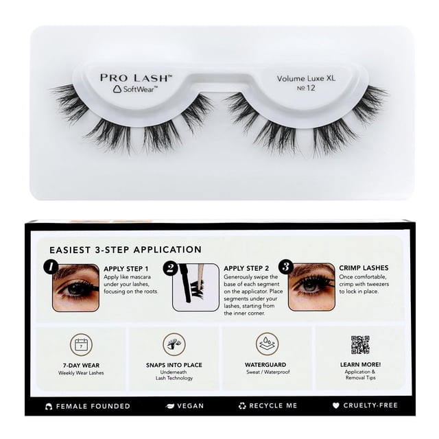 Pro Lash SoftWear Grupos de pestañas de estilo profesional - Pestañas ligeras sin costuras - Extensiones de pestañas de 7 días - Grupos de pestañas impermeables - Juego individual - Volume Luxe XL No.