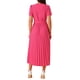 thumbnail image 3 of INSPIRE CHIC Vestido Midi Plisado de Manga Corta con Cinturón V en el Cuello Flowy 2024 para Mujeres en Rosa Fucsia S, 3 of 5