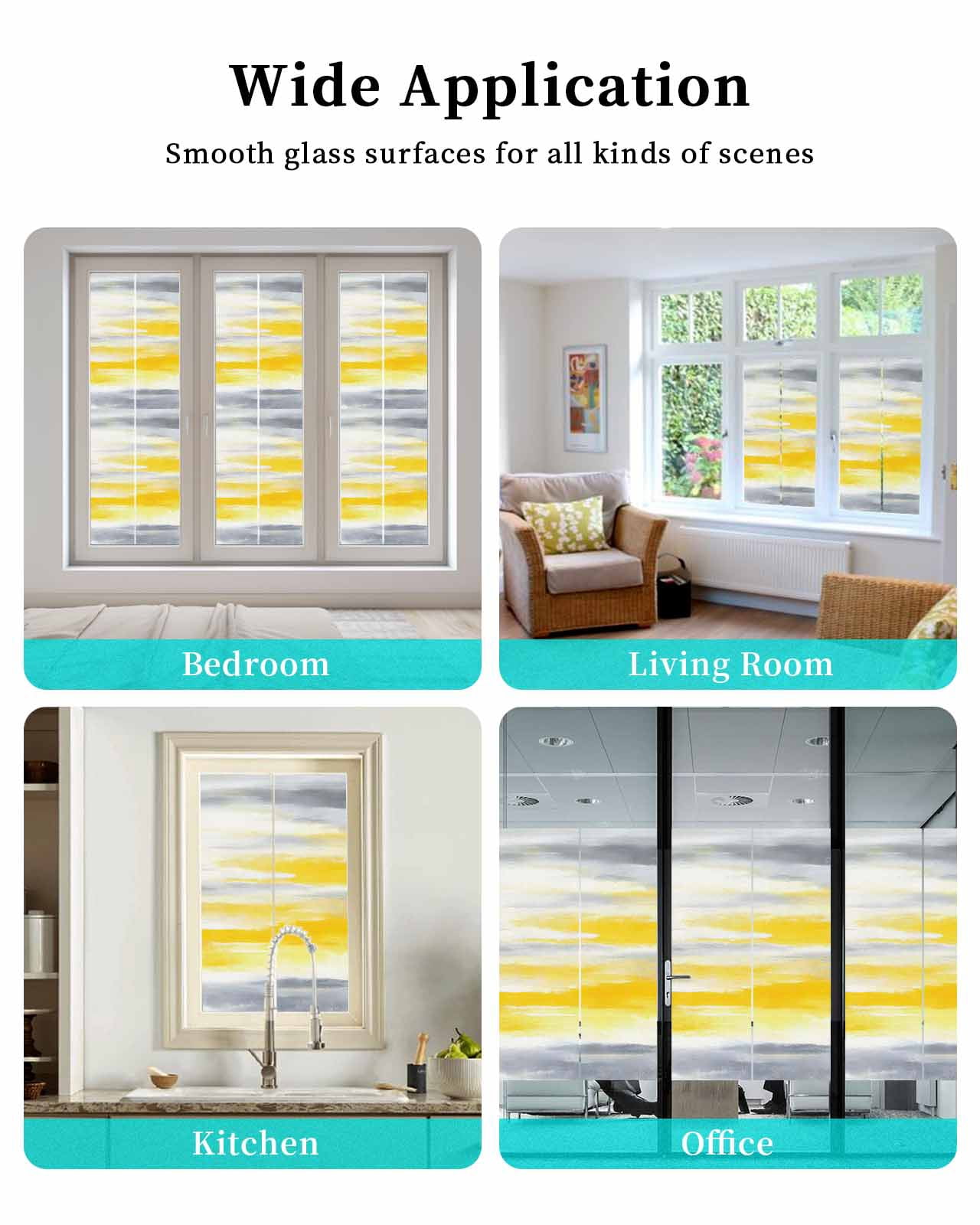 Window Privacy Film Yellow Grey Stained Glass Window Film Decorative Sun Block Window Cover Vintage Farmhouse Abstract Oil Painting Window Clings Static Adhesive Sticker for Bathroom 23.6"x59"