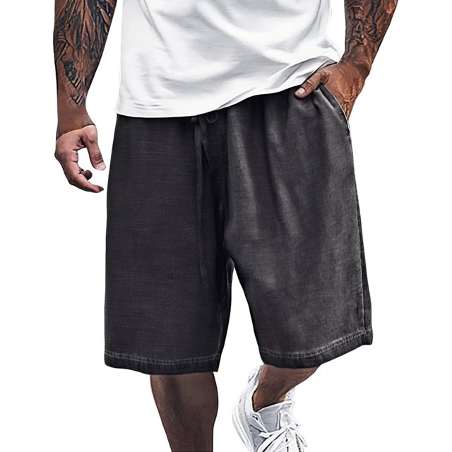 Men's Shorts Male Heavyweight Distressed Shorts Washed 2 Tone Gradient Loose Oversize Running Shorts Black L