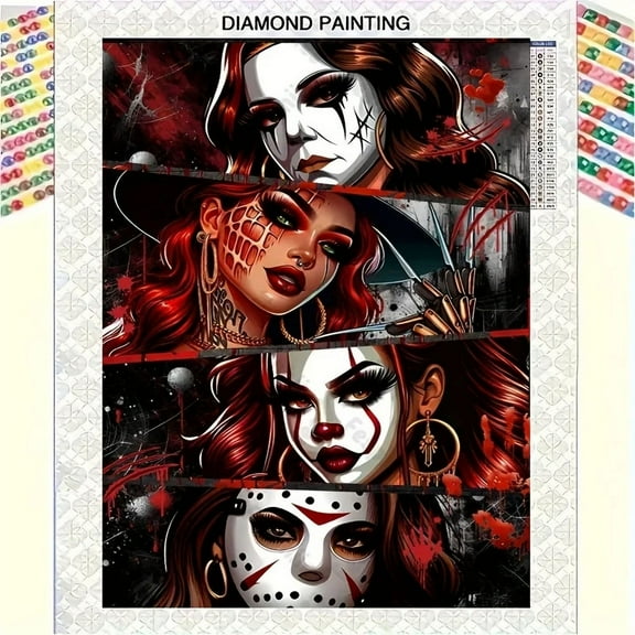 DIY 5D Diamond Painting By Number Kits Full Round Drill Horror Characters Classic Villains Art Rhinestone Embroidery Cross Stitch Craft for Home Wall Decoration