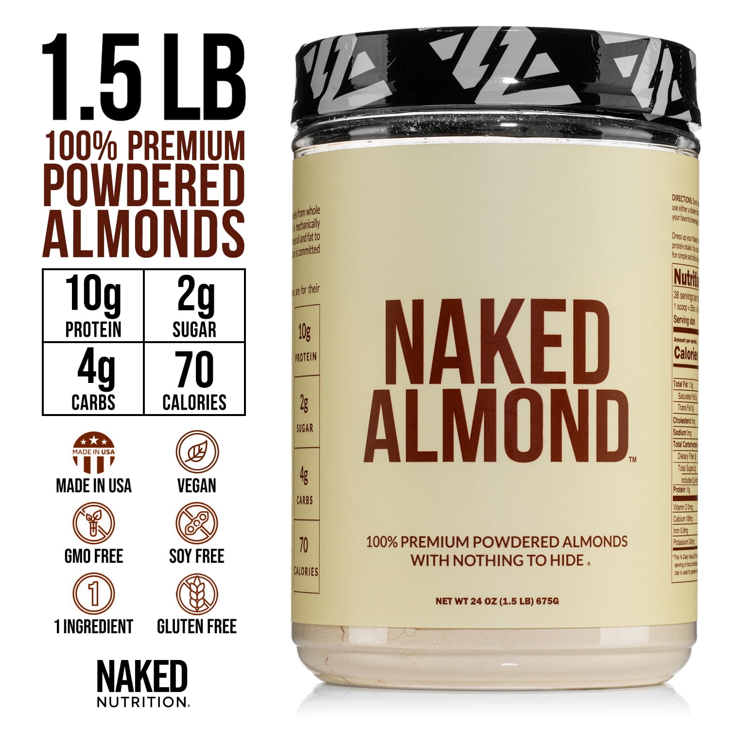 NAKED Almond Protein Powder from small dairy farms, Only 1 Ingredient, Vegan, Gluten-Free, No Additives, No Salt, No Sugar - 38 Servings - 1.5LB