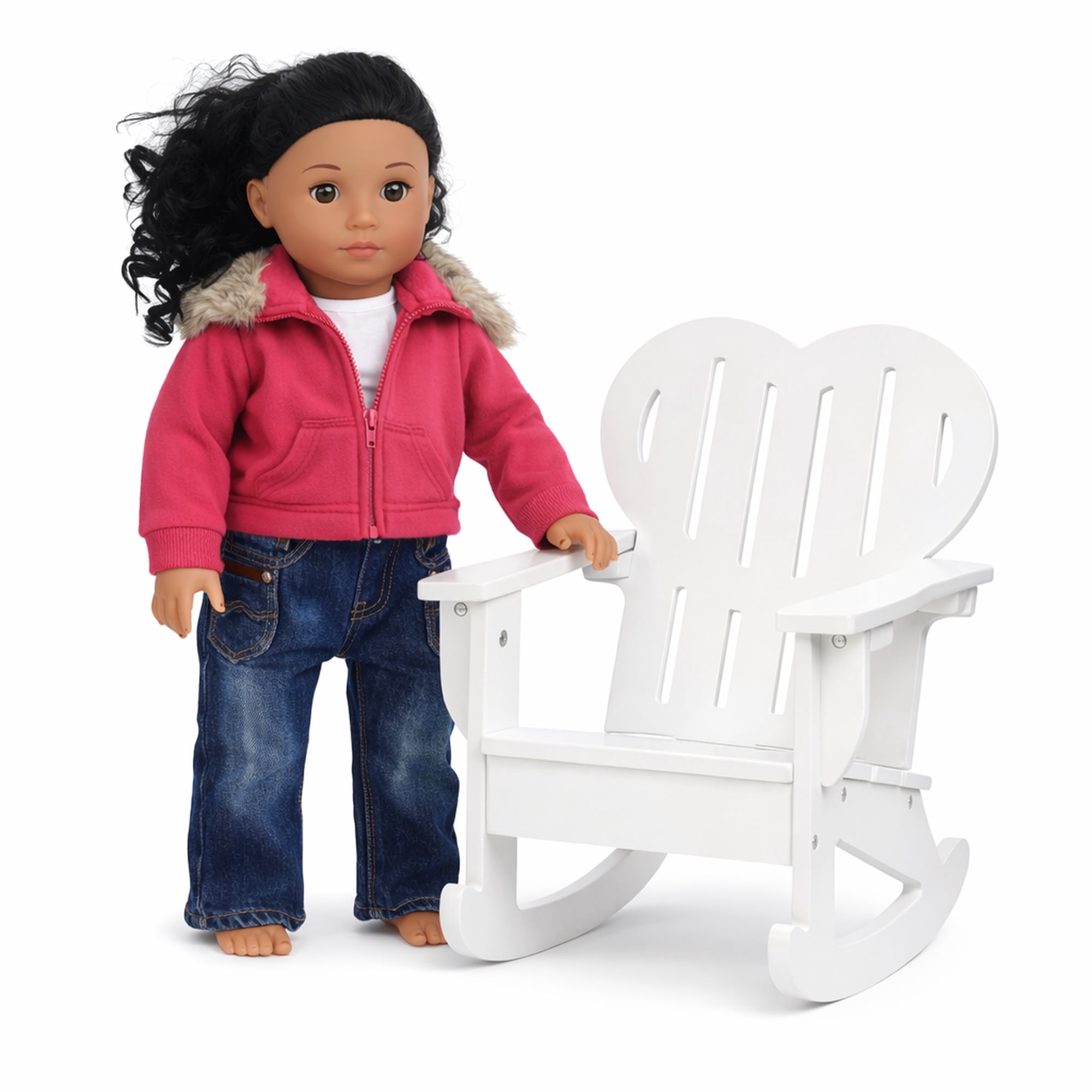Emily Rose White Adirondack Rocking Chair for 18" Dolls, Wooden Doll Furniture, Easy Assembly, Fits American Girl Dolls