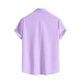 thumbnail image 3 of Huresd Mens Button Down Short Sleeve Shirt Cotton Linen Wrinkle Free Solid Color Dress Shirts Casual Shirts Pocket Purple XL, 3 of 4