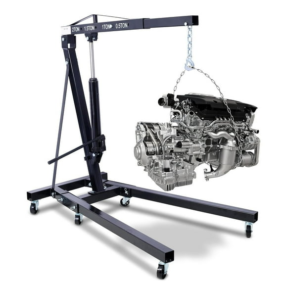 2 Ton/4000 LBS Engine Hoist, Heavy-Duty Folding Cherry Picker Shop Crane with 8-Ton Hydraulic Cylinder & 6 Swivel Casters, Portable Hydraulic Hoist Lift for Engine Transmission Removal（Black）